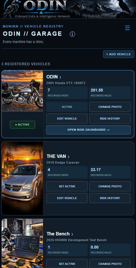 Actual ODIN CORE Vehicle Registry screenshot